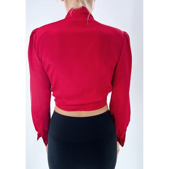 Vintage 80s Petite Illustrations Red Button Down Blouse Size 2P - Picture 3 of 5